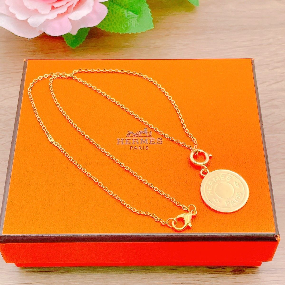 ◇エルメス◇新品仕上済 HERMES セリエ ペンダント チャーム ネックレス 大 ゴールド ブランド 4.7g