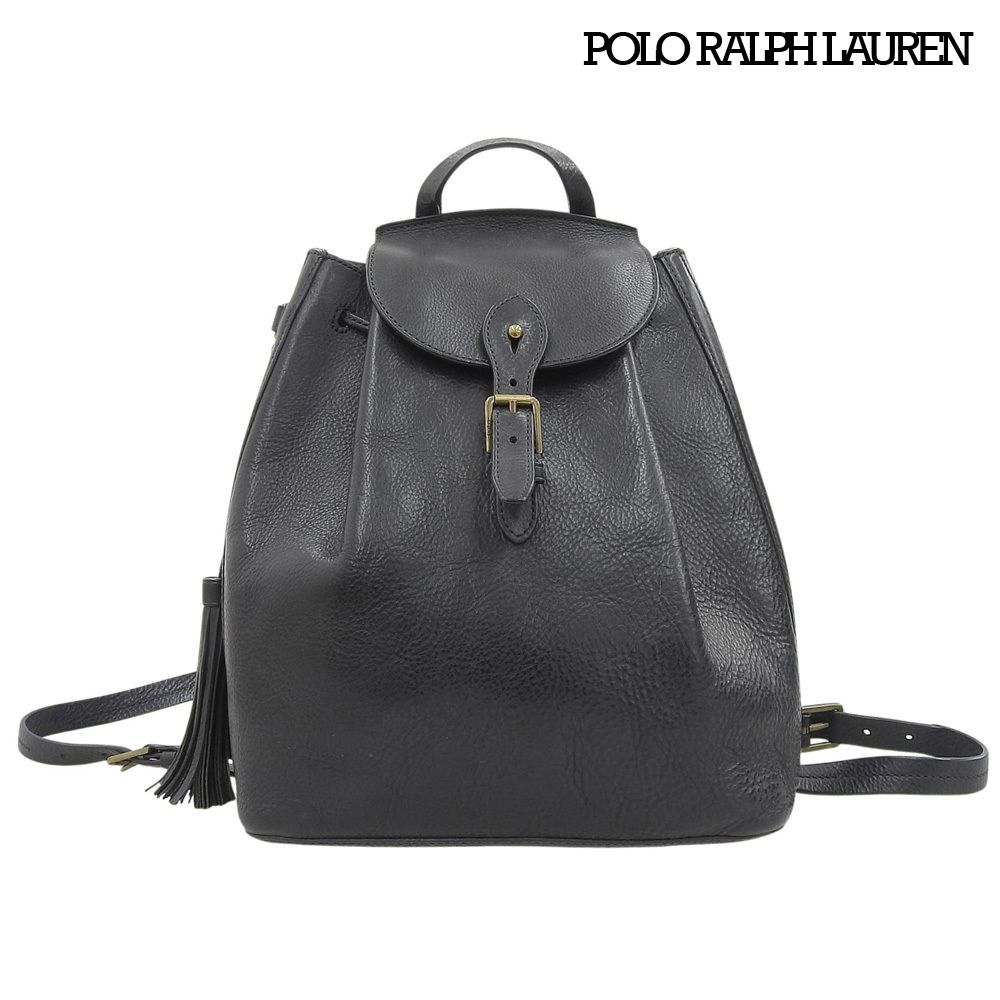 超美品 ポロ ラルフローレン POLO RALPH LAUREN フルグレイン レザー バックパック リュック タッセル ブラック