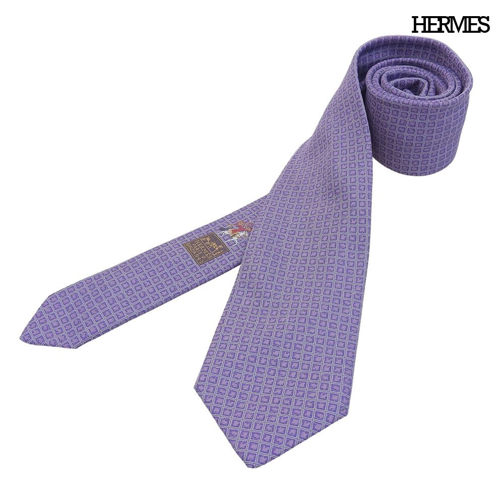 超美品 エルメス HERMES 4219028TC ネクタイ シルクタイ ジャガード 裏面特別ホース刺繍 7cm メンズ