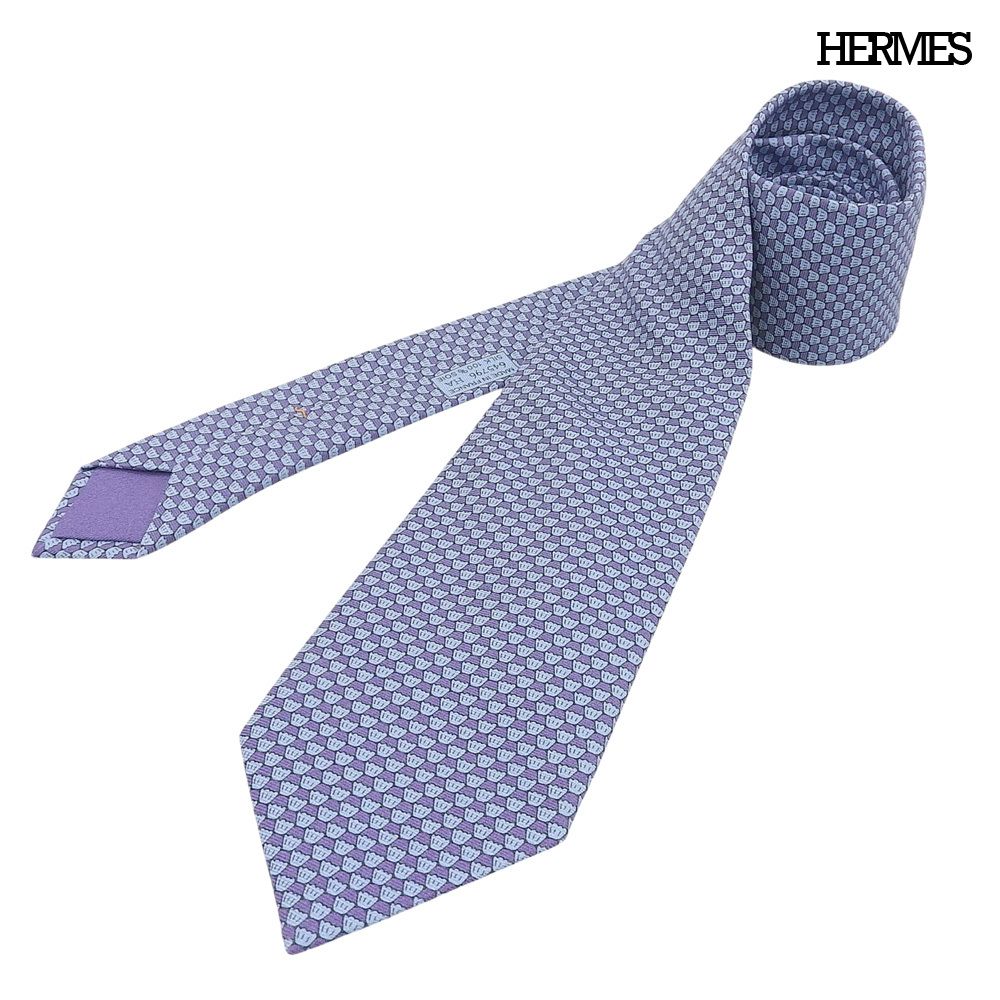超美品 エルメス HERMES 645796HA ネクタイ シルク レギュラータイ カップケーキ柄 裏面特別 ショッププリント メンズ 未使用