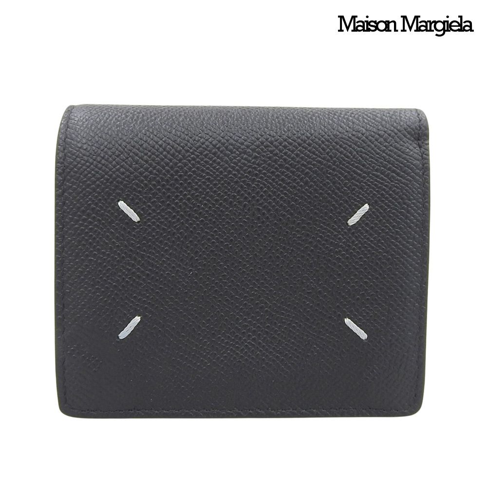 超美品 メゾンマルジェラ Maison Margiela P4745 T8013 グレイニーレザー バイフォールド ウォレット 二つ折り財布 ブラック 定価74800円