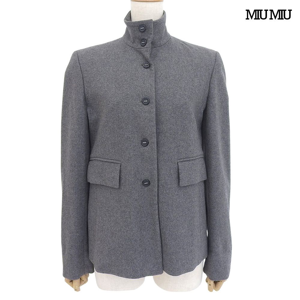 美品 ミュウミュウ MIUMIU 90sアーカイブ イタリア製 スタンドカラー ウールジャケット グレー サイズ40 ヴィンテージ レディース