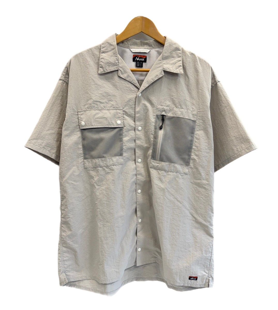 ナンガ NANGA NYLON TUSSER OPEN COLLAR SHIRT ナイロンタッサー オープンカラーシャツ アイボリー NW2321-1H511 XL 半袖シャツ ホワイト 101MT-6334