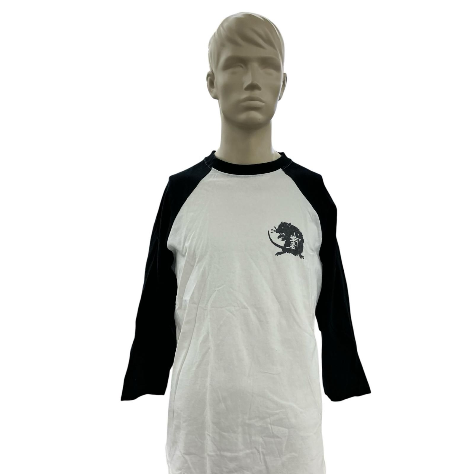 199990 現状品 STUSSY ステューシー 七分丈Tシャツ M ホワイト、ブラック 90年代 メンズ