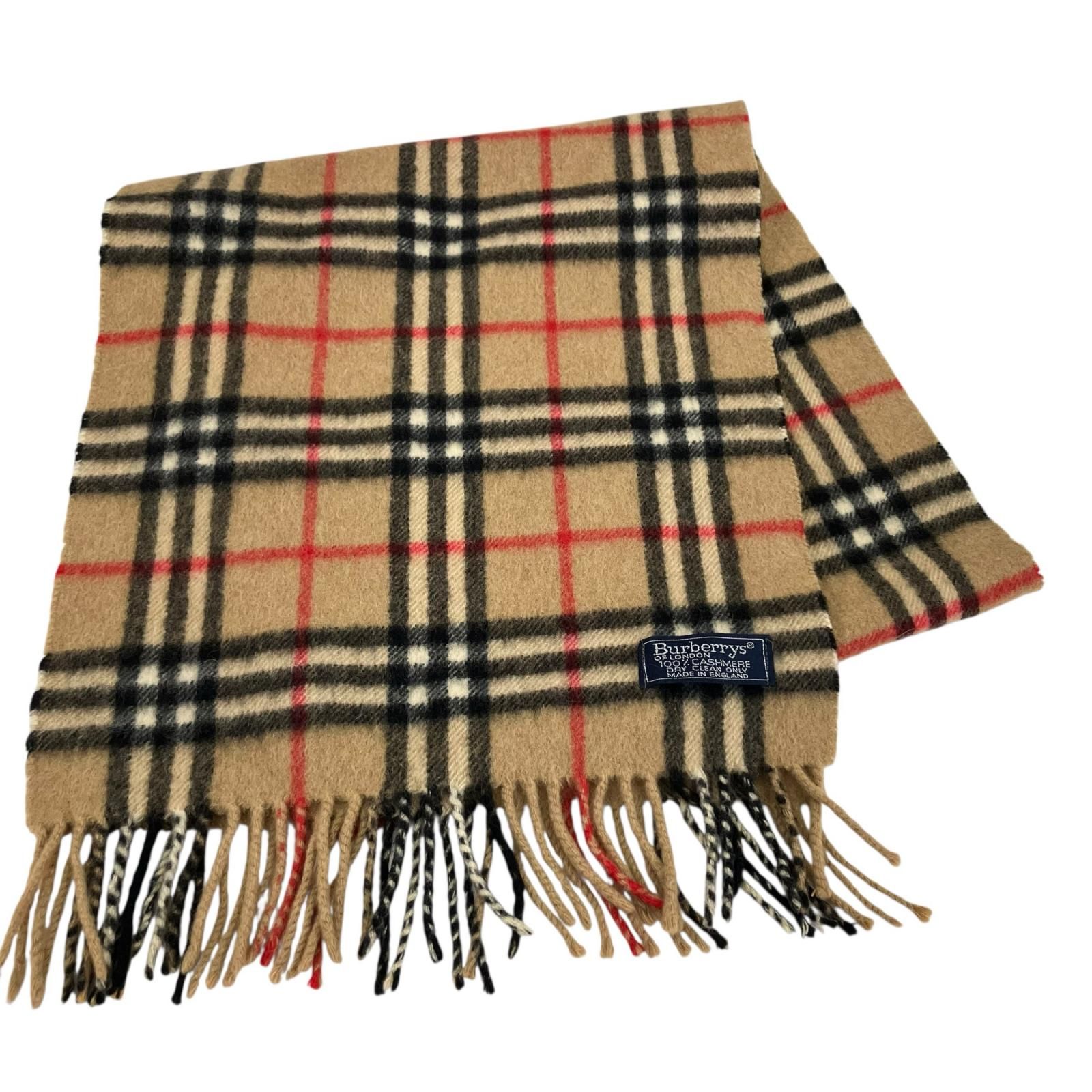 【美品】バーバリー　マフラー　ノバチェック柄　フリンジ付き　英国製　カシミヤ 186005 BURBERRY バーバリー ノバチェック柄 フリンジ付き 英国製