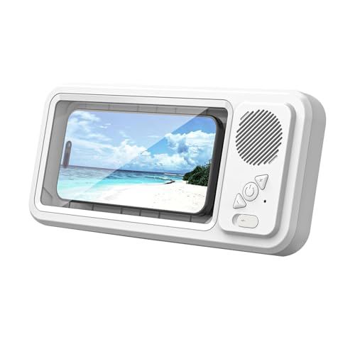 Umimile お風呂 スマホ 防水ケース Bluetoothスピーカー付き 壁掛け＆マグネット 充電式 タッチ 顔認証 IPX5防水 角度調整 伸縮可能 16cm以内スマホ対応 PET素材 浴室/お風呂t