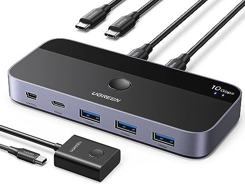 UGREEN 10Gbps USB-C切替器 USB3.2 2 台のPCでUSB-C&A デバイスを共有 Mac用 4ポート USB-C3.2 スイッチャー キーボード/マウス/ウェブカメラ/USBマイク/プリンタを切り替え 2台のUSB Cラップトップ用、t