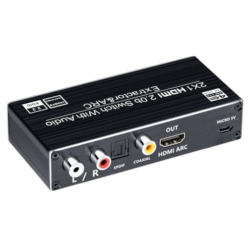 HDMI 音声分離器 2入力1出力 手動切替 ARC機能 (R/L・同軸・光デジタル出力) FireTV/PS5/Switch対応 4K60Hz/1080p120Hz リモコン付き EHD-802Nt