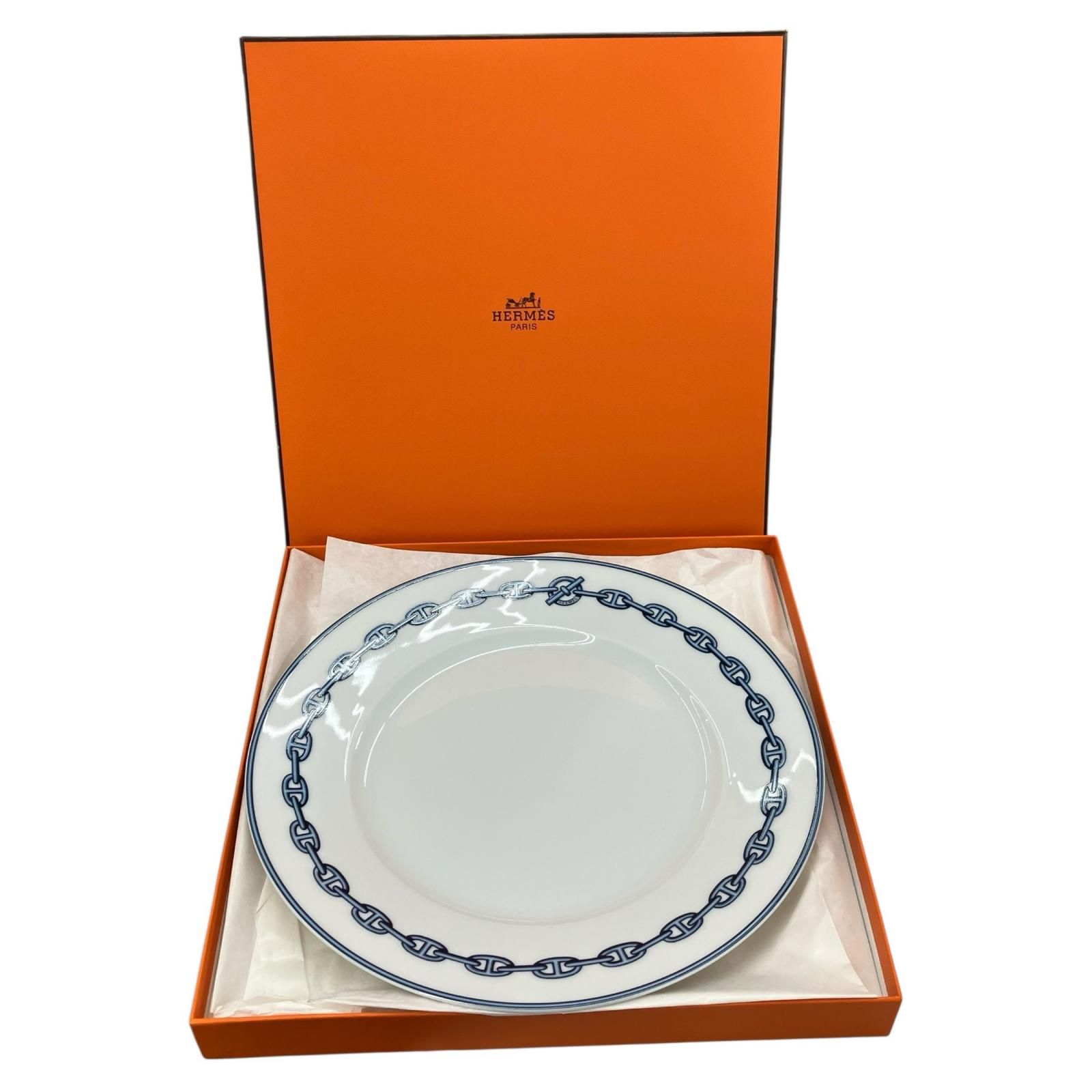 186005 現状品 HERMES エルメス プレート ブルー、ホワイト シェーヌダンクル 16,543円