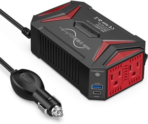 BESTEK 正弦波 インバーター シガーソケット コンセント 300W DC12VをAC100Vに変換 2ポート搭載：USB-C PD 30W USB-A QC 18W ACコンセント2口 車載用インバーター カーインバーター 12V車専用 MRZ301so