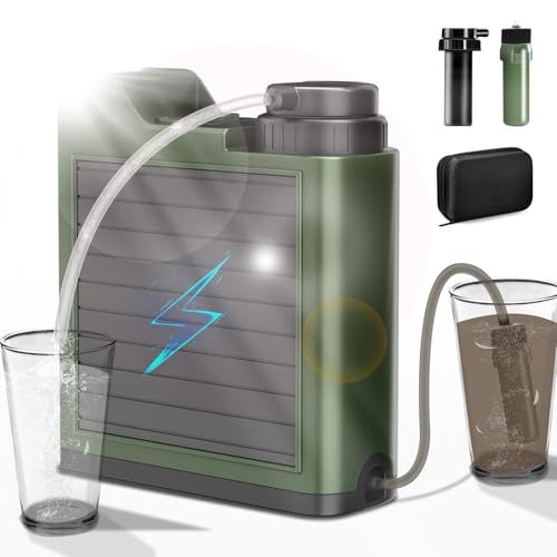 FOGABER 携帯浄水器 電動浄水器 防災用浄水器 ソーラー式 災害用 キャンプ アウトドア サバイバル浄水器 濾過器 飲み水 浄水器 災害 水濾過 登山 野営 防災用 LED電灯搭載 機能 USB充電＆ソーラー充電 自動浄水器so