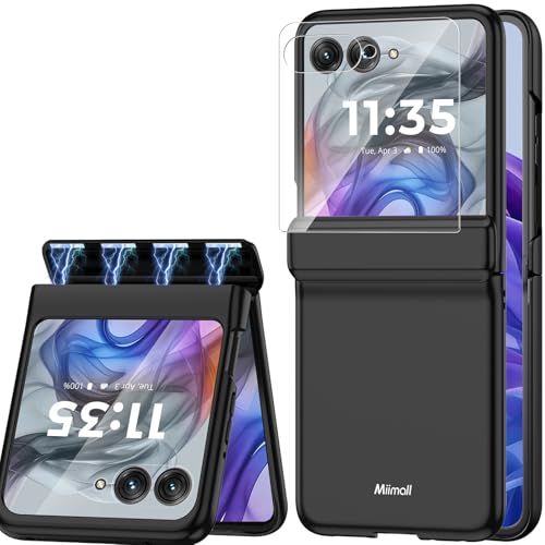 Miimall 対応Motolora Razr 2024 50/2025 60 ケース ガラスフィルム付き 手触り良い 耐衝撃 軽量 case 保護カバー バンパー モトローラ razr 50 スマホカバー おしゃれ ヒンジ保護 ワイヤレス充電 落下防止 so