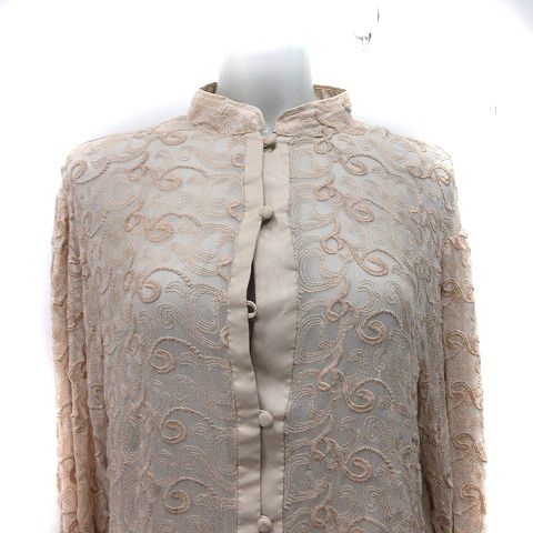 ローズバッド ROSE BUD シフォンブラウス シアー 刺繍 長袖 F ベージュ 