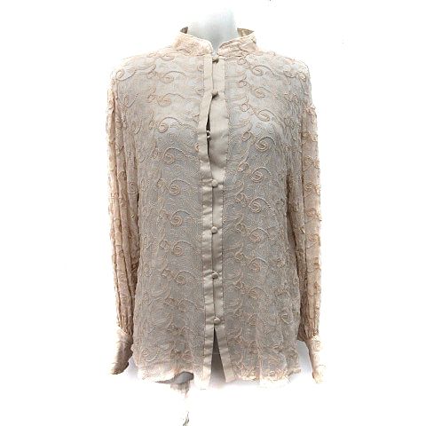 ローズバッド ROSE BUD シフォンブラウス シアー 刺繍 長袖 F ベージュ 