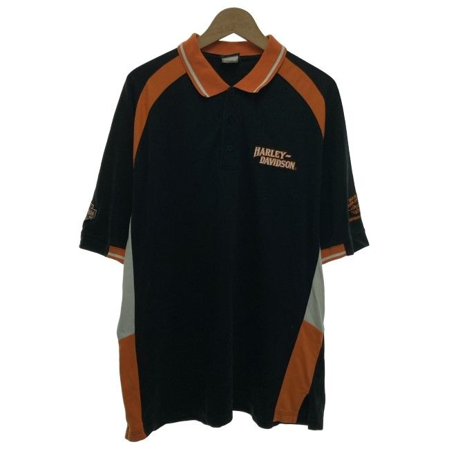 【中古】　HARLEY DAVIDSON　ポロシャツ　半袖　トップス　ワンポイント　ブランドロゴ　刺しゅう　オーバーサイズ　アメカジ　古着　/7032