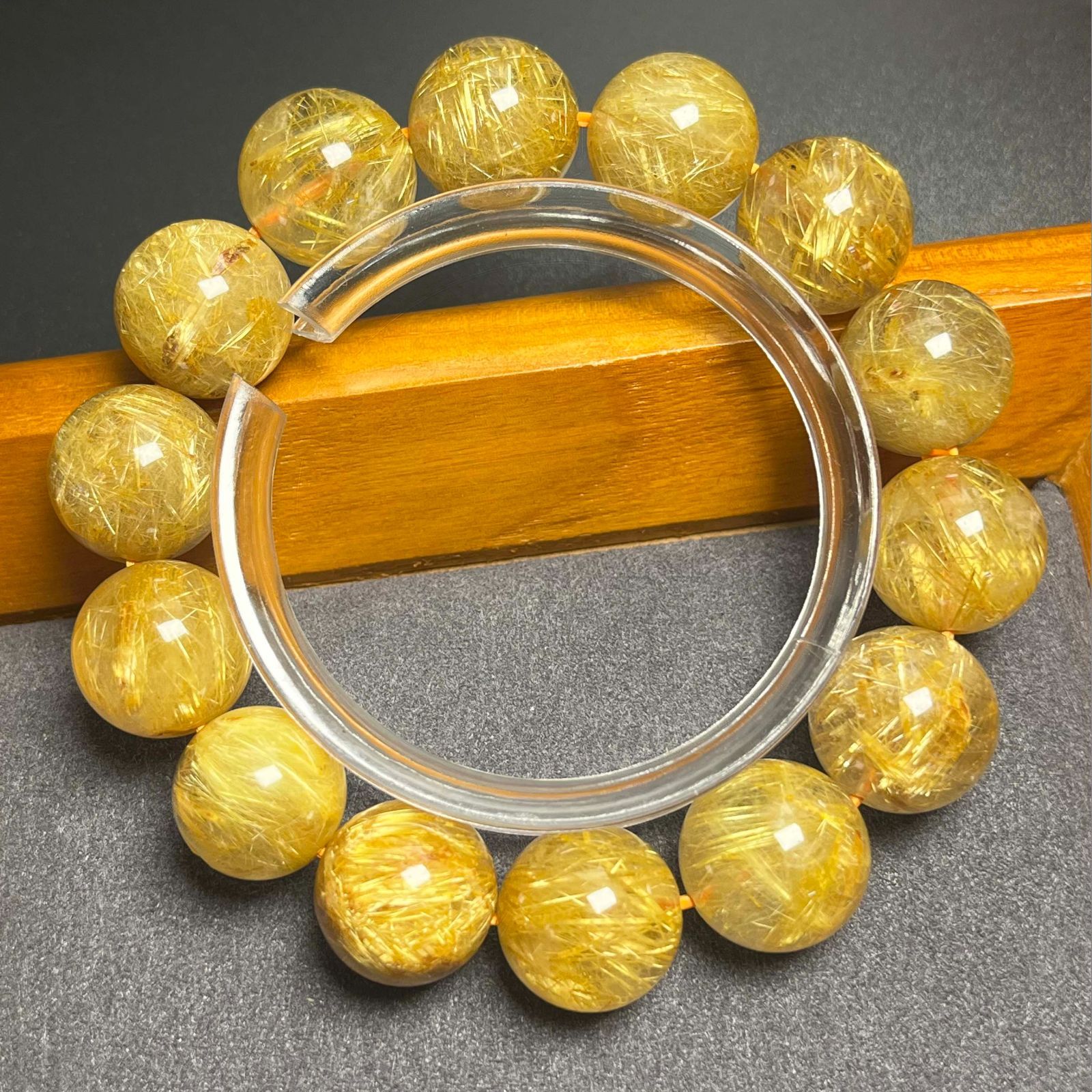 超大！天然石★【120A極!極満針ルチルクォーツ】★ブレスレット 天然石 14.2-15.5mm ZB10557