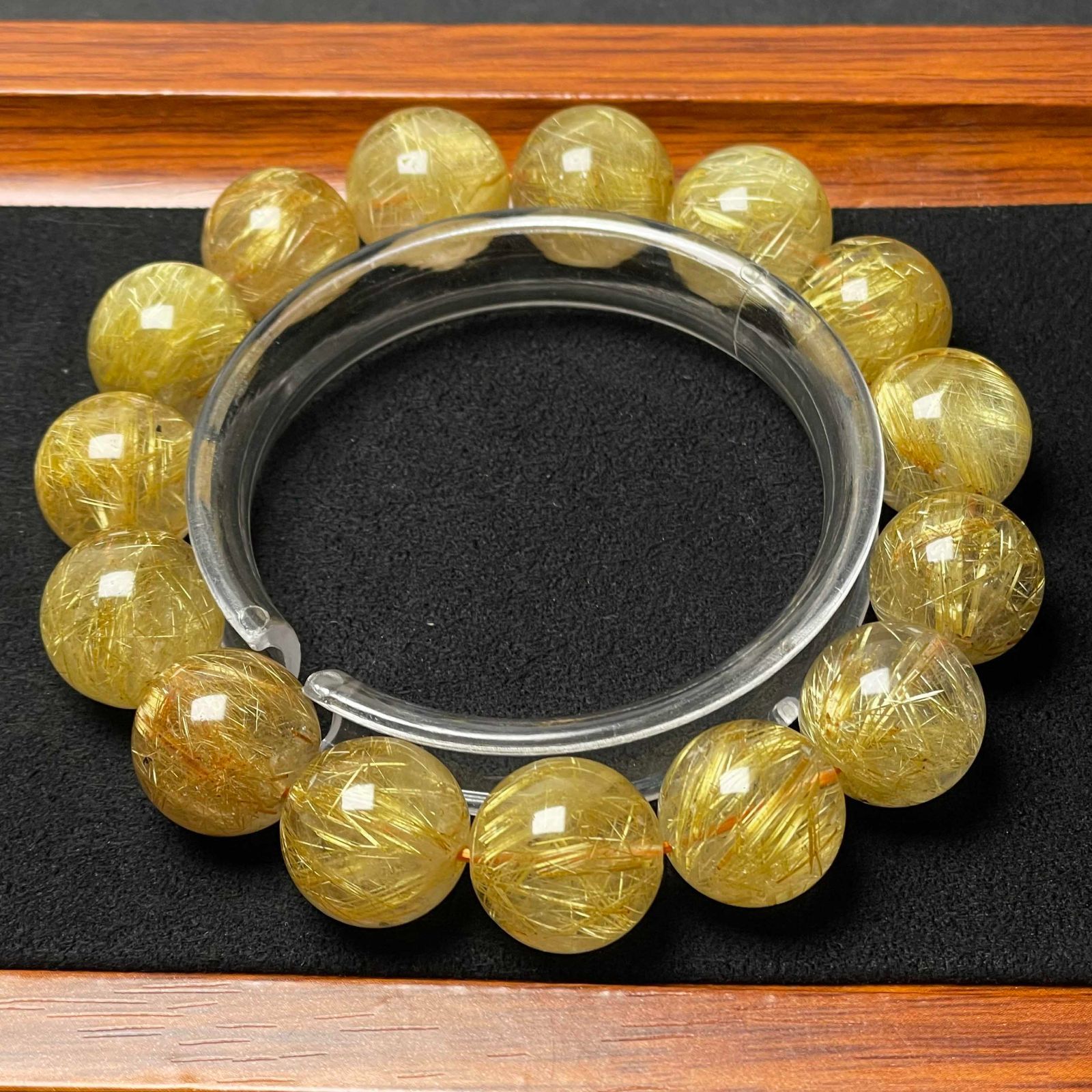超大！天然石★【140A極!極満針ルチルクォーツ】★ブレスレット 天然石 15-15.8mm ZB10562