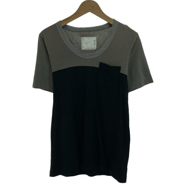 【中古】　sacai　Tシャツ　半袖　カットソー　トップス　クルーネック　バイカラー　無地　ポケT　日本製　古着　/2495