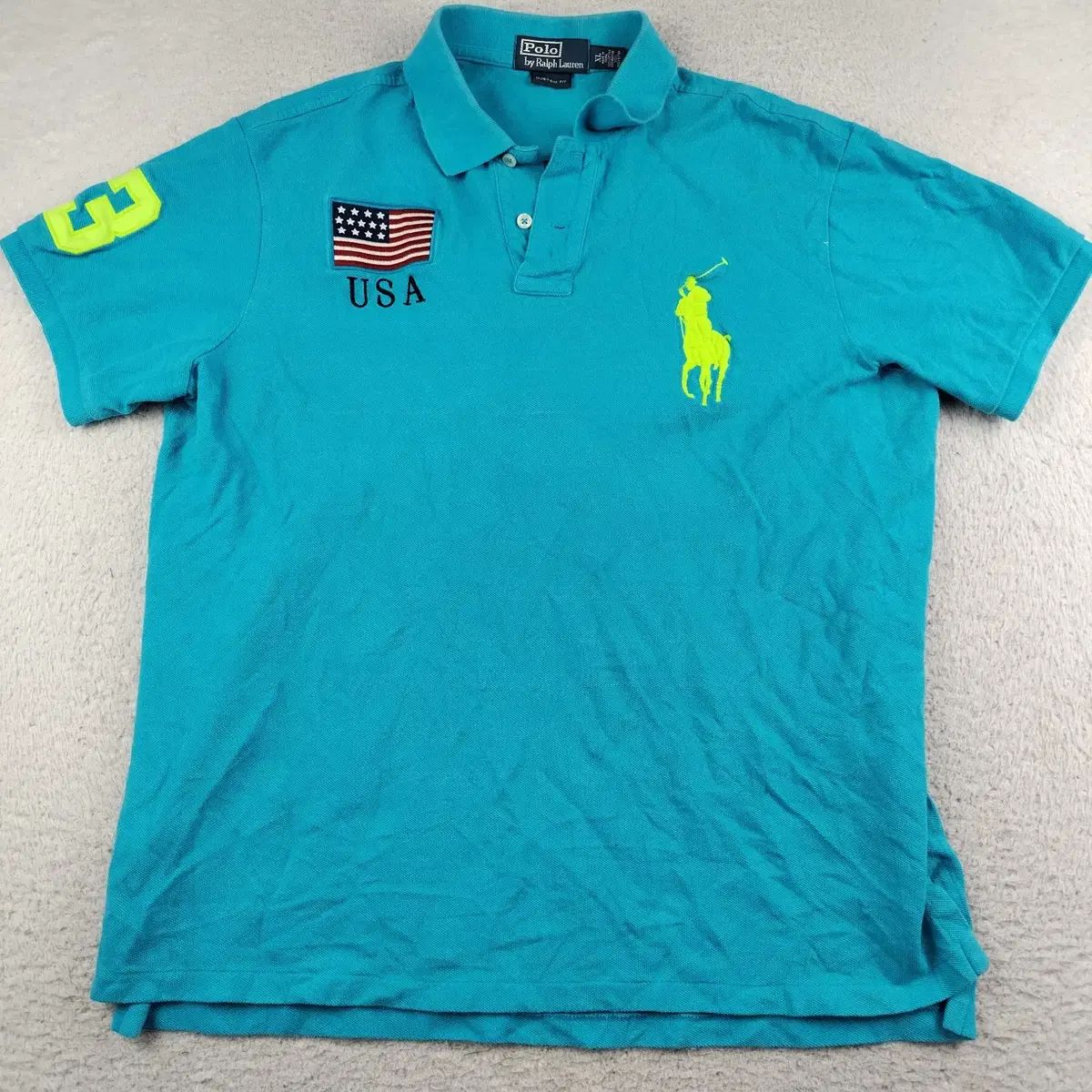 POLO RALPH LAUREN ポロラルフローレン チーフキーフ USA 星条旗 ビッグポニー カラ 半袖Tシャツ ミント ブルー