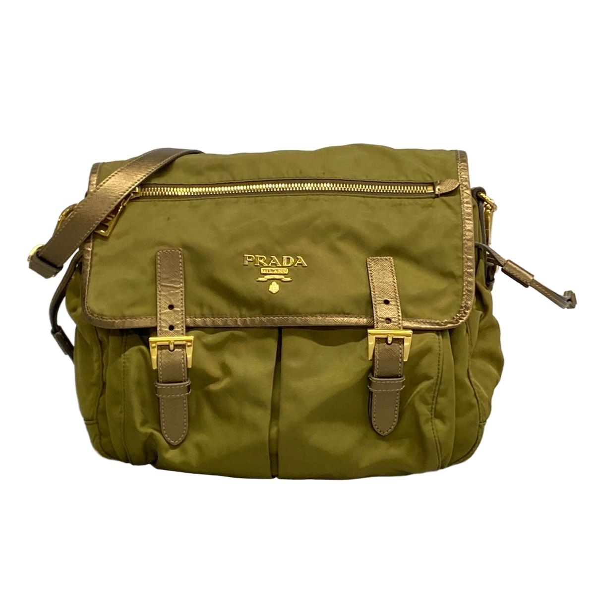 PRADA(プラダ) ショルダーバッグ - BT0687 カーキ 革タグ レザー