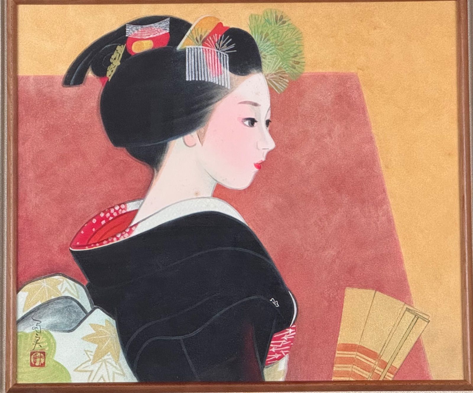 倉田冨美「舞妓」日本画 人物画 10号 共シール 日輝展会員 師 石山丸根