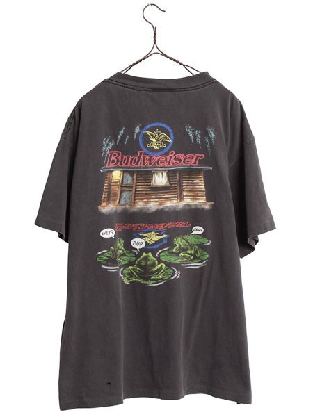 90s USA製 ★ バドワイザー カエル イラスト プリント Tシャツ メンズ XL / 古着 オールド キャラクター ビール 企業物 当時物 アニマル 黒