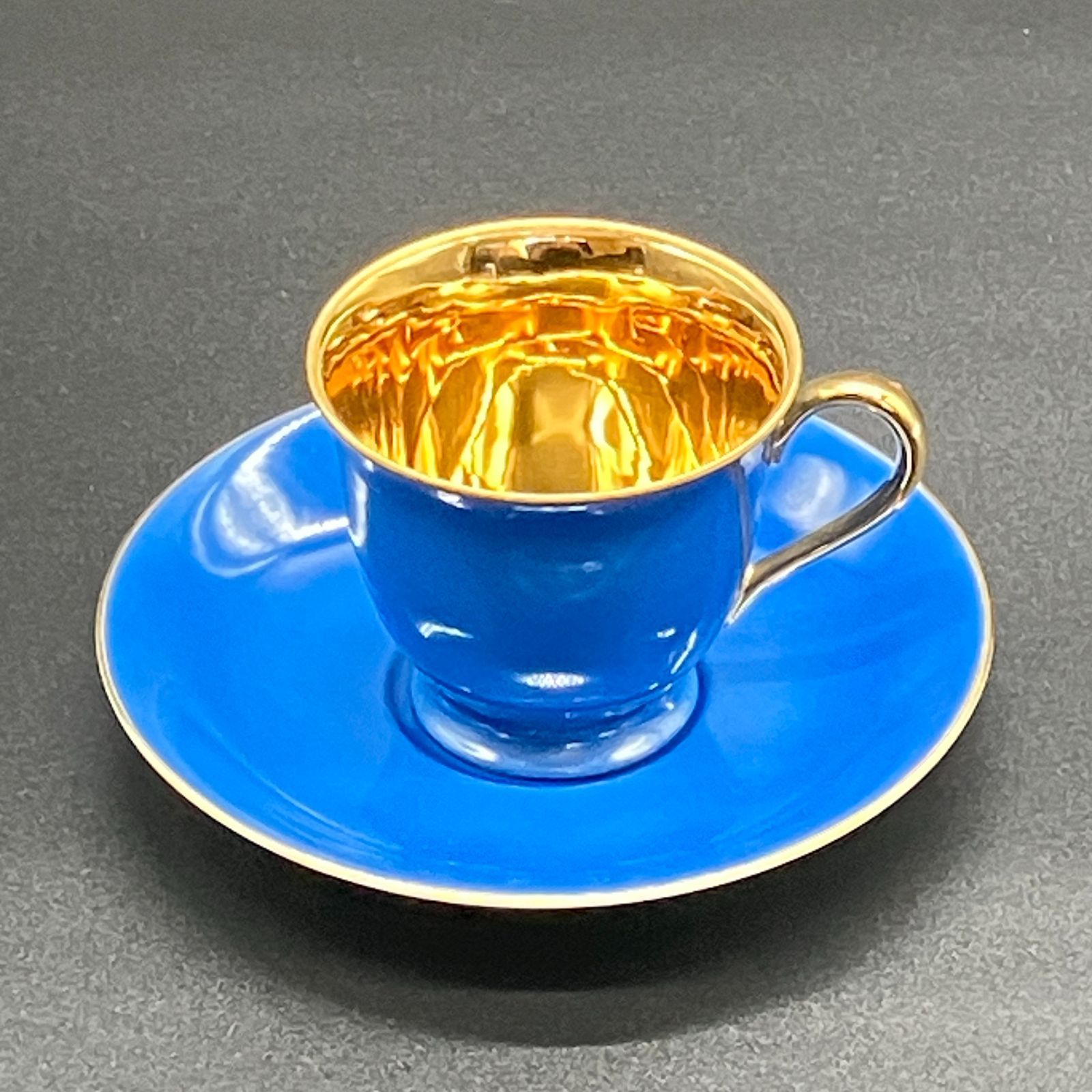 オールドノリタケ　キャビネット カップ&ソーサー　ハーレクイン 1935年～1941年頃　FOREIGN　マルキ印 英国 / ゴールド × ブルー ( ING G09 / POP_2106 )