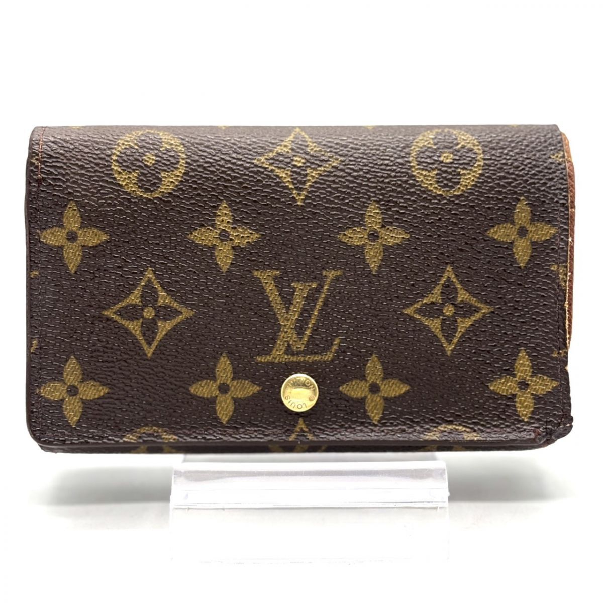 ​LOUIS VUITTON 00s PVC折り財布 トレゾール 茶 エレガンス 飴色に刻まれる余裕】 LOUIS VUITTON 二つ折り財布 モノグラム