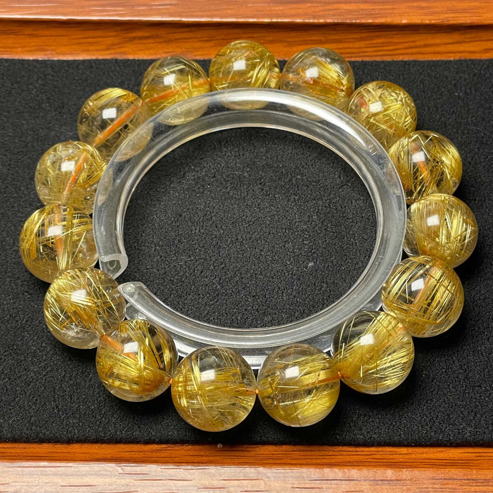 超大！天然石★【160A極!極満針ルチルクォーツ】★ブレスレット 天然石 13.9-14.8mm ZZ2097