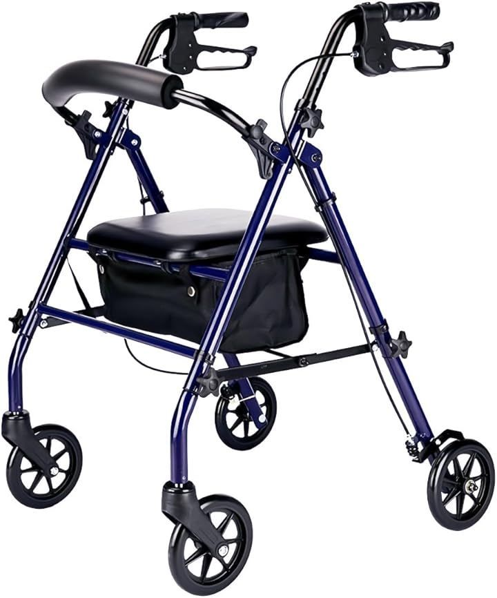 FamilyRoots 手押し車 シルバーカー 多機能 歩行器 ショッピングカー 折りたたみ 座れる 高さ調整可能 静音 ブレーキロック機能付き 室内室外兼用 日本語説明書付き (50x60x高さ77-87 cm)
