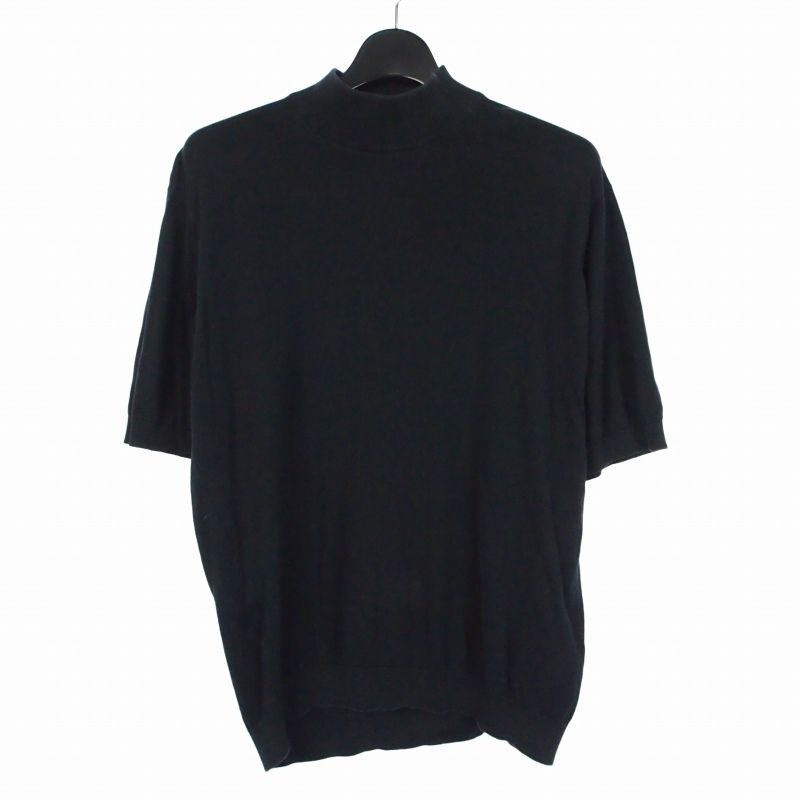 ジョンスメドレー JOHN SMEDLEY モックネック Tシャツ カットソー 半袖 L ブラック 黒