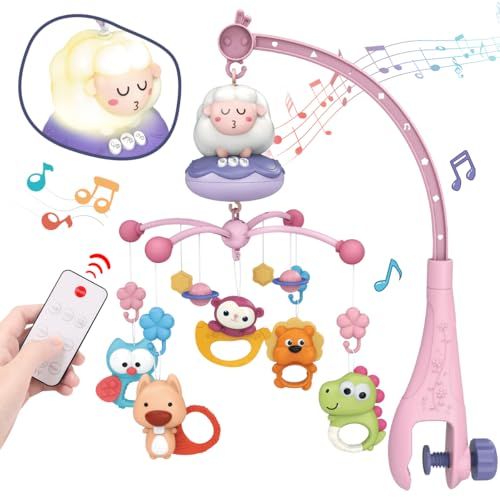 REMOKING ベッドメリー ベビーメリー 音楽付き 回転式 ベビーベッド おもちゃ やさしい音色 出産祝い 新生児 赤ちゃん 女の子 男の子 プレゼント（ピンク）Y 26024281