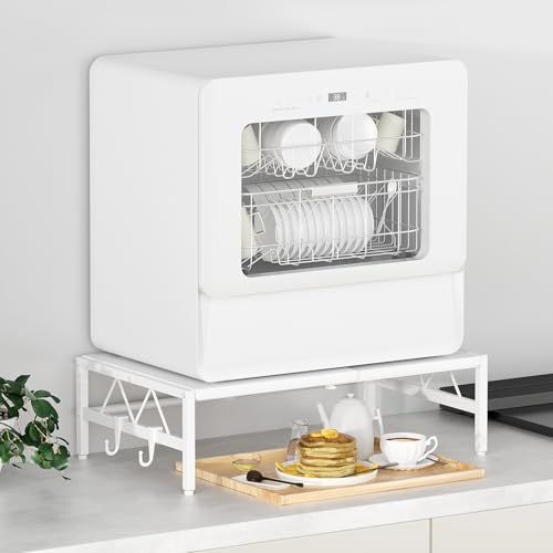 TKUIN 食洗機台 W35?57×D36×H17cm 伸縮食洗器ラック シンクに渡せる 段差対応アジャスター付き 食洗機 ラック 高耐荷重60kg 頑丈・安定 食器洗い乾燥機 置き台 滑り止め フック2個付き 物干しラック シンクサイド シ 273ab4f4