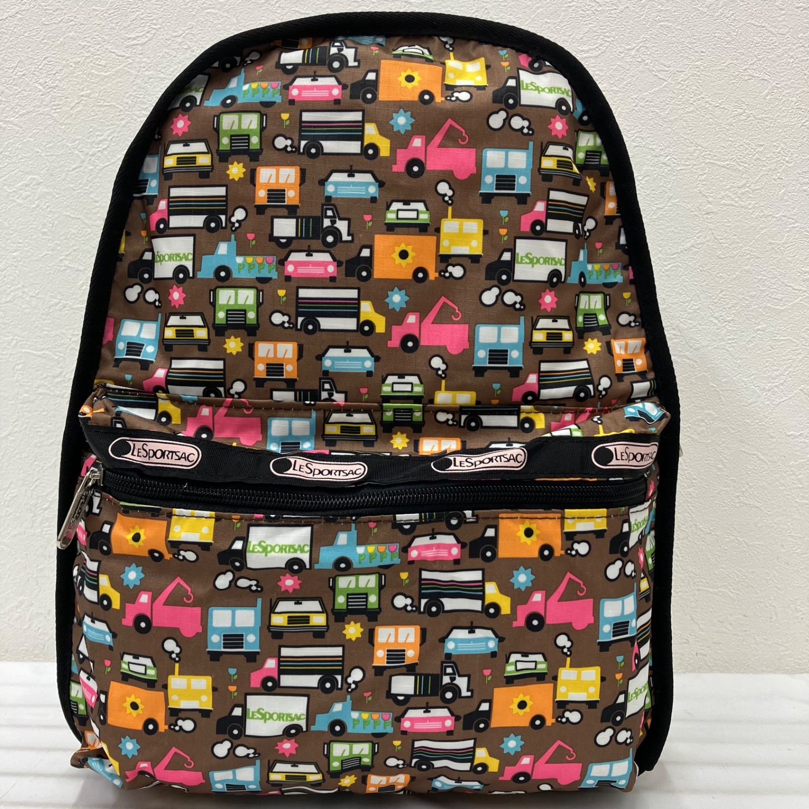2801　LeSportsac　レスポートサック　リュック　 バックパック　オンザロード　車　総柄　 ブラウン系　ナイロン　軽量　レディース
