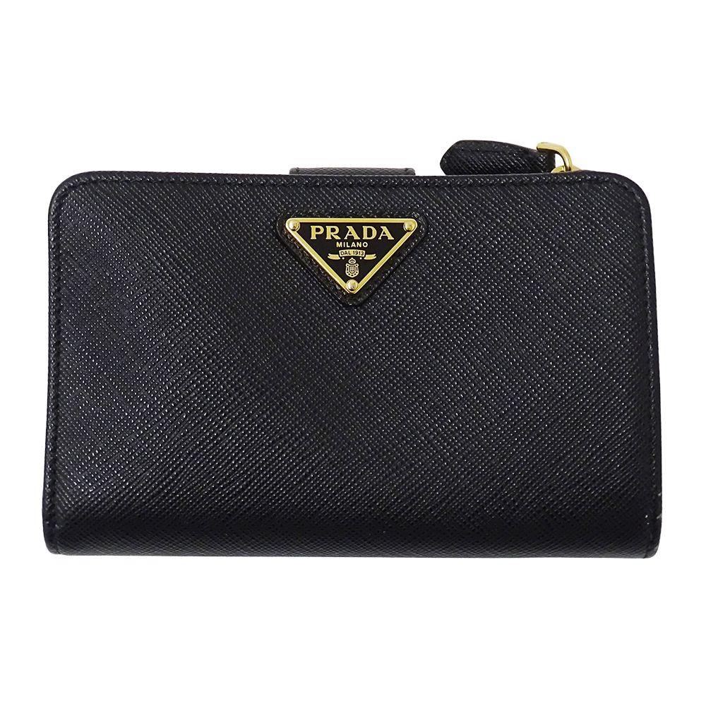 プラダ PRADA 財布 レディース ブランド 二つ折り財布 サフィアーノ ブラック 1ML225 黒 ロゴ おしゃれ 【中古】
