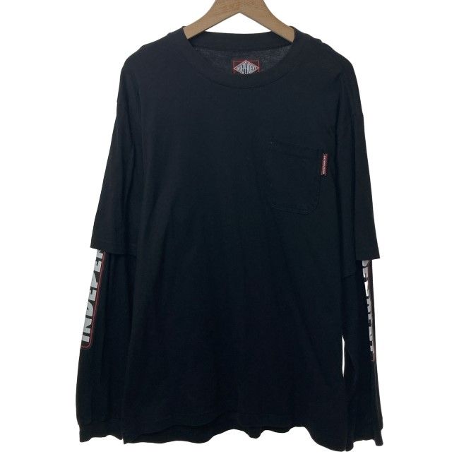 【中古】　INDEPENDENT　ロンT　長袖　トップス　クルーネック　レイヤード風　胸ポケット　袖プリント　オーバーサイズ　ストリート　古着　/4379
