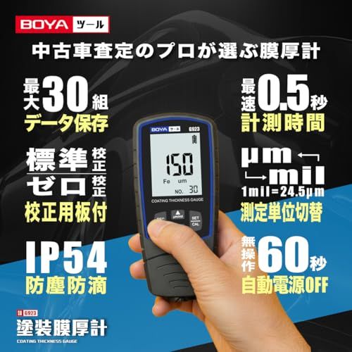 BOYA 膜厚計 塗膜計 自動車塗装 膜 厚み 測定器 下地 自動素地判別 日本語説明書 G923 (ブルー)ma 1a0198a1