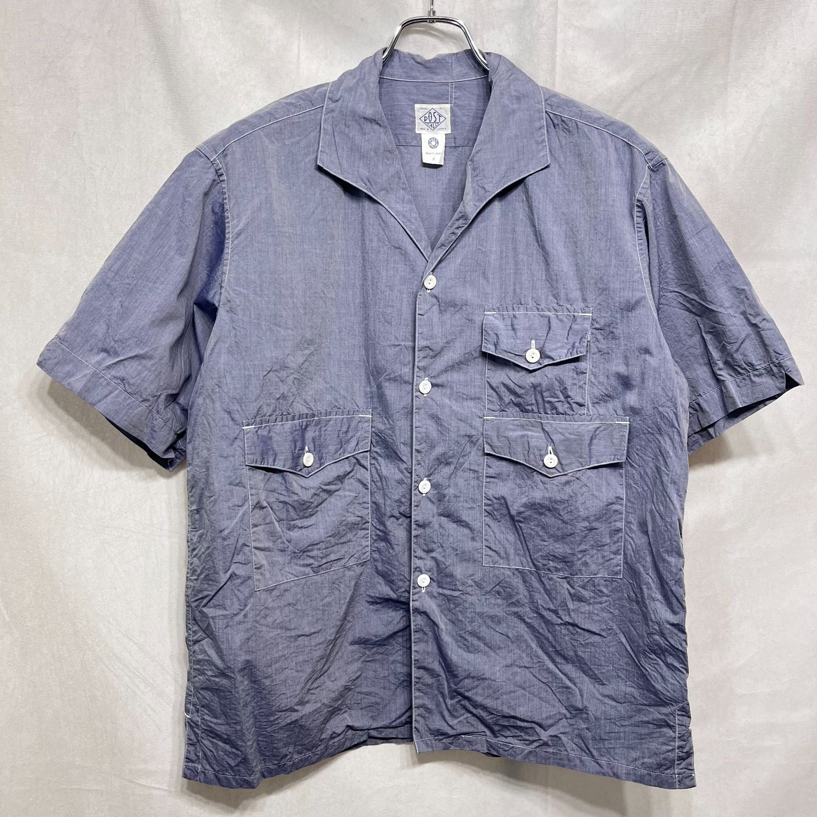 POST O'ALLS OVERALLS ポストオーバーオールズ ● 25SS 3222-FC Town & Country 2 feather chambray blue マルチポケットオープンカラータウン&カントリー半袖シャンブレーシャツ