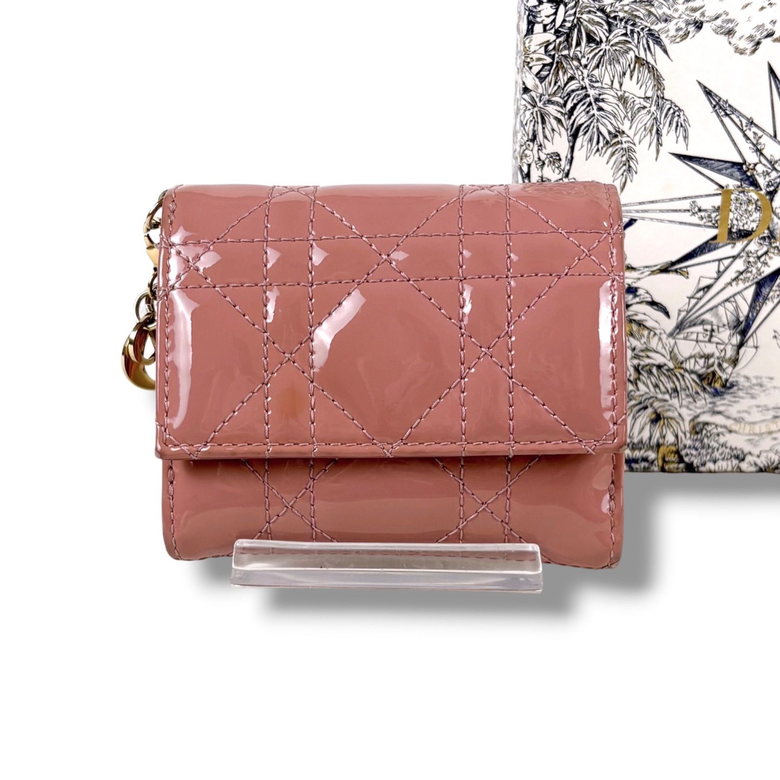 クリスチャンディオール Lady Dior Lotus ウォレット三つ折り財布