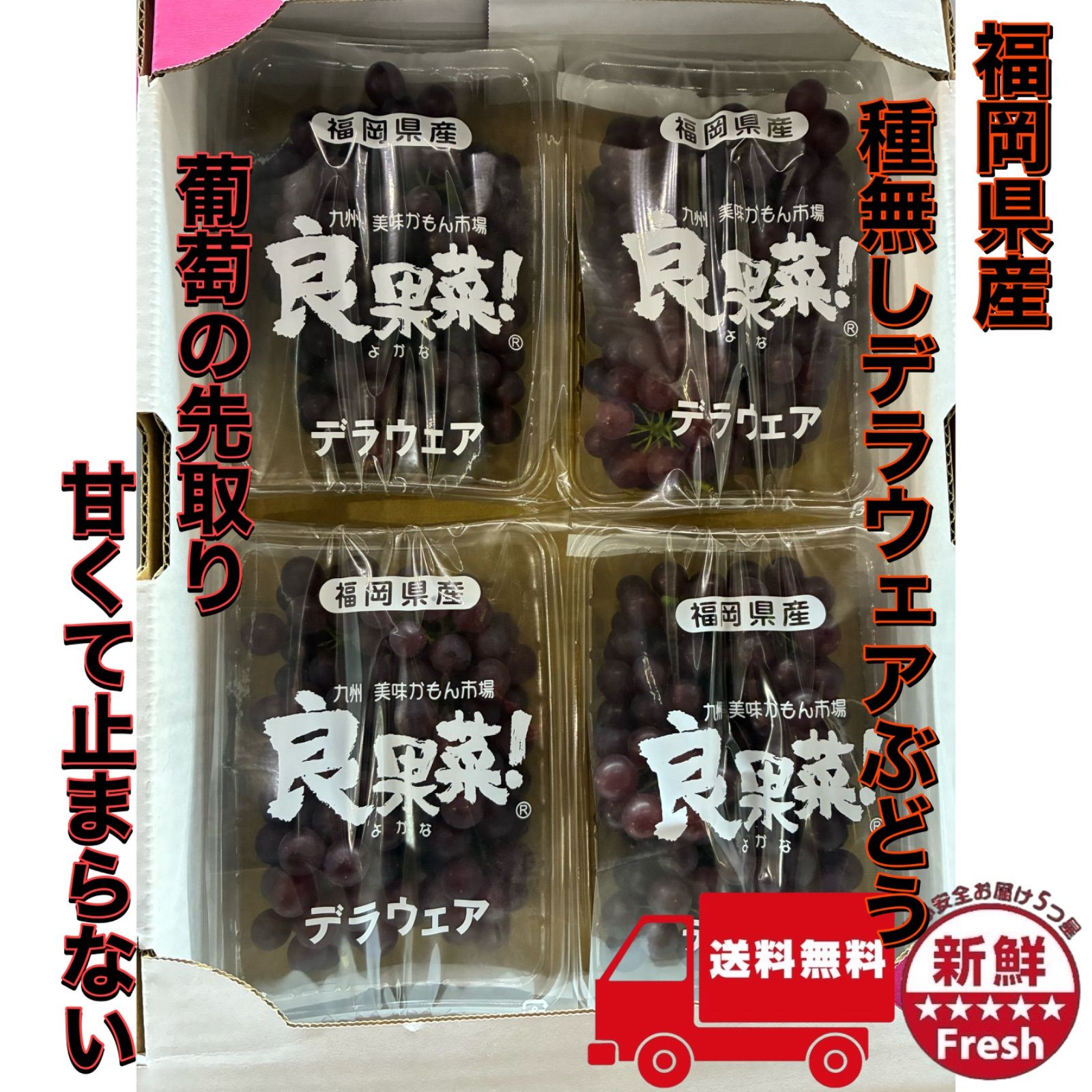 福岡県産 葡萄の始まり『 種無しデラウェアぶどう』 200g 4パック入り