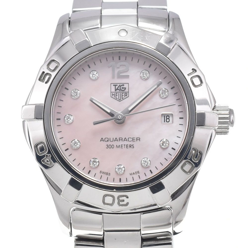 タグホイヤー TAG HEUER WAF141A アクアレーサー 10P ダイヤモンド ピンクシェル クォーツ レディース 良品 腕時計 I#147425