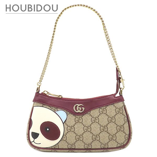 グッチ Gucci ハンドバッグ GGスプリーム チェーン ミニバッグ パンダ GGスプリームキャンバス レザー ベージュ×ボルドー ゴールド金具 GGロゴ 818763【中古】