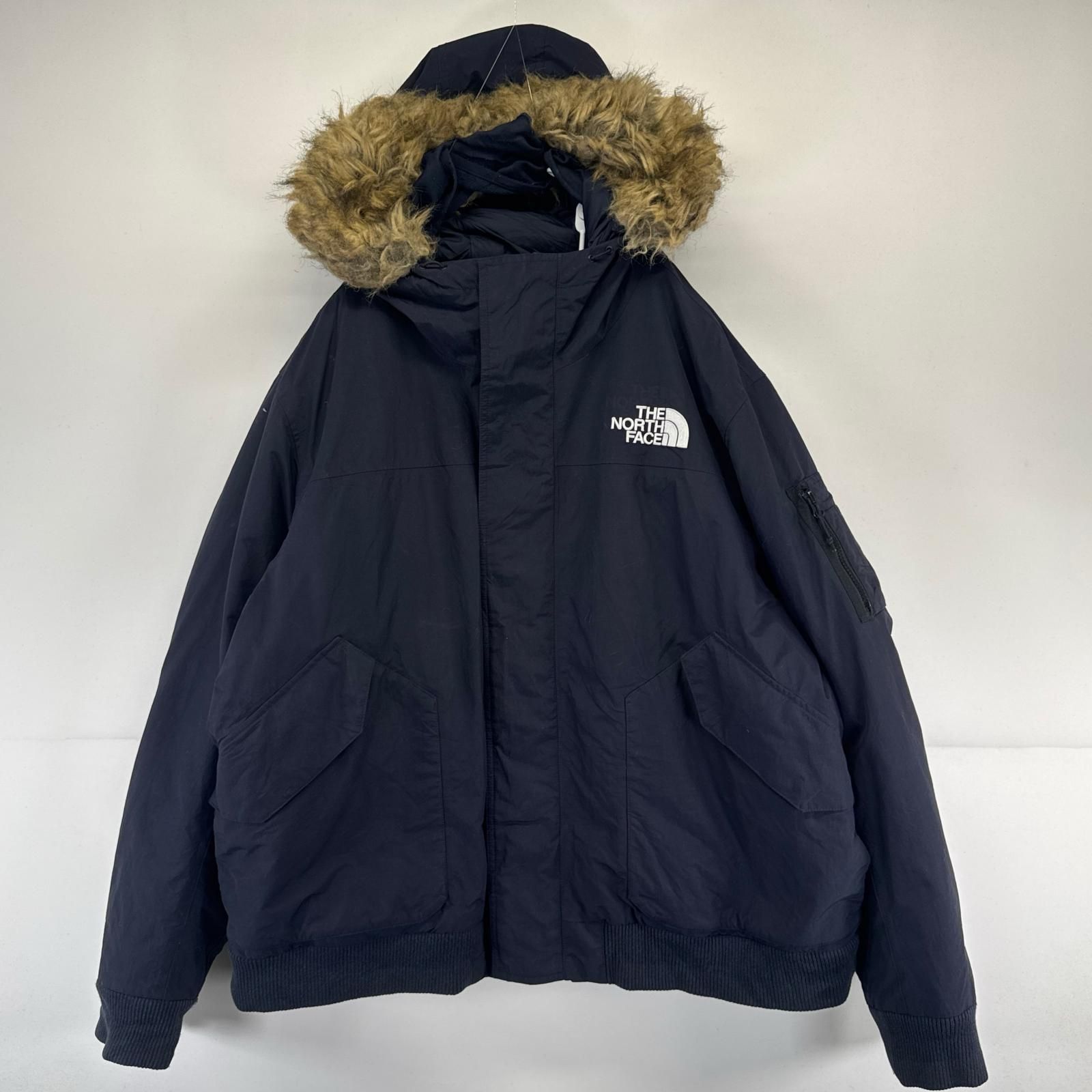 古着 ザ・ノースフェイス THE NORTH FACE ジャケット フルジップ ロゴ刺繍 パーカー ファー 大きいサイズ 2XL ネイビー系 メンズ