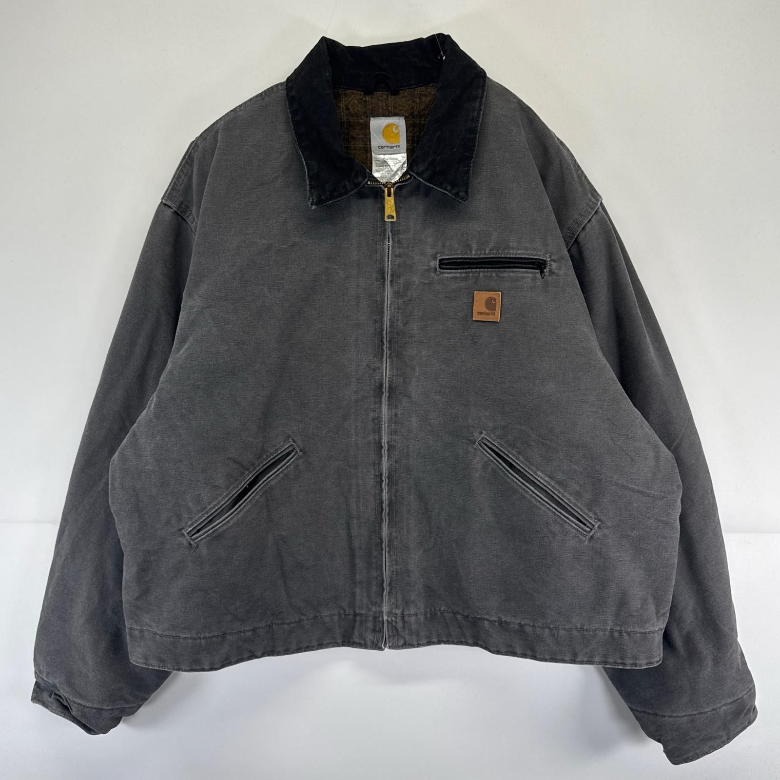 古着 カーハート Carhartt ジャケット フルジップ ワーク デトロイトジャケット 大きいサイズ ダック 2XL ブラック系 メンズ