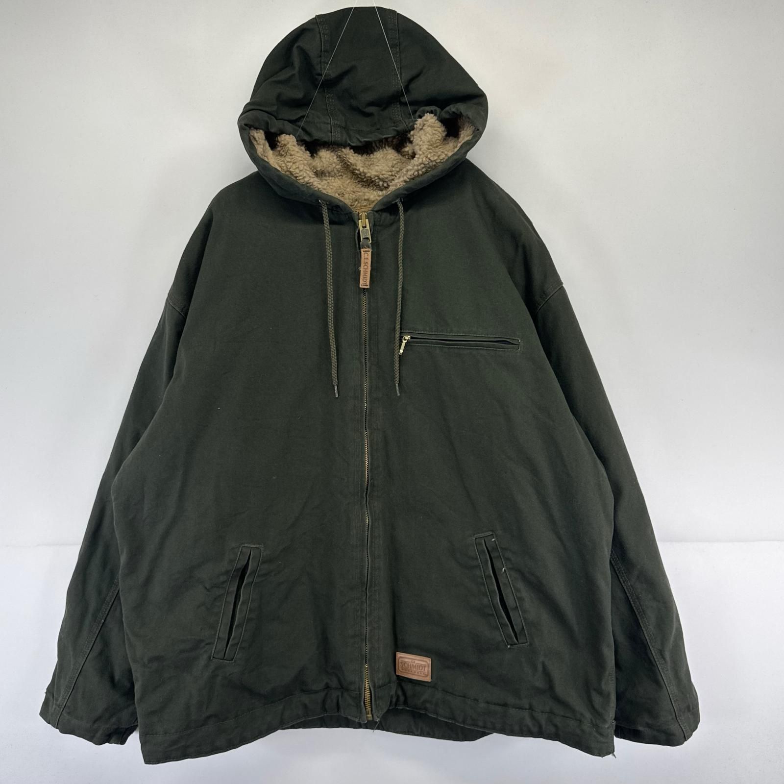 古着 シュミット SCHMIDT ジャケット フルジップ 裏ボアライナー 大きいサイズ ワーク ダック パーカー 2XL グリーン系 メンズ