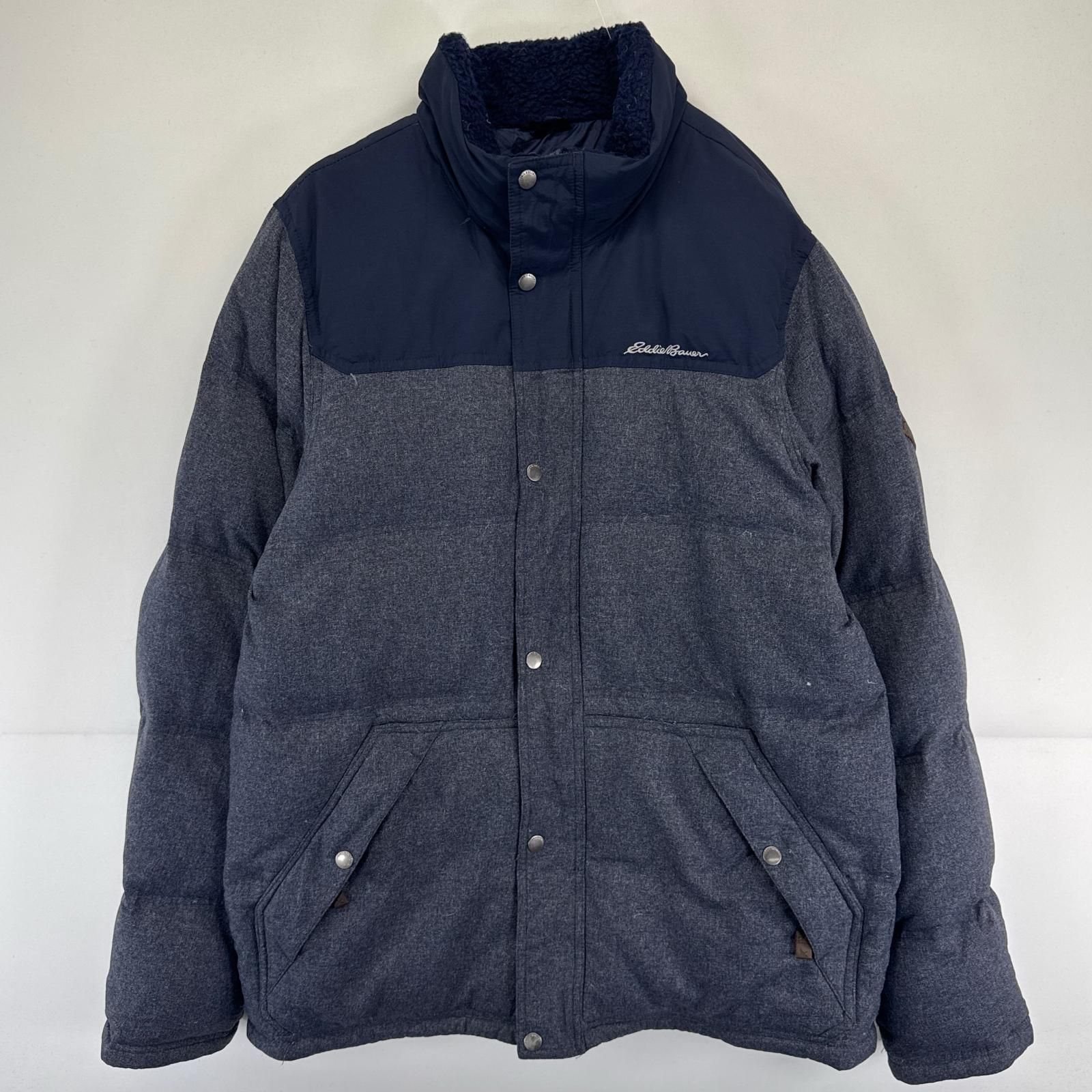 古着 エディー・バウアー Eddie Bauer ジャケット フルジップ ロゴ刺繍 大きいサイズ ダウンジャケット TL ネイビー系 メンズ