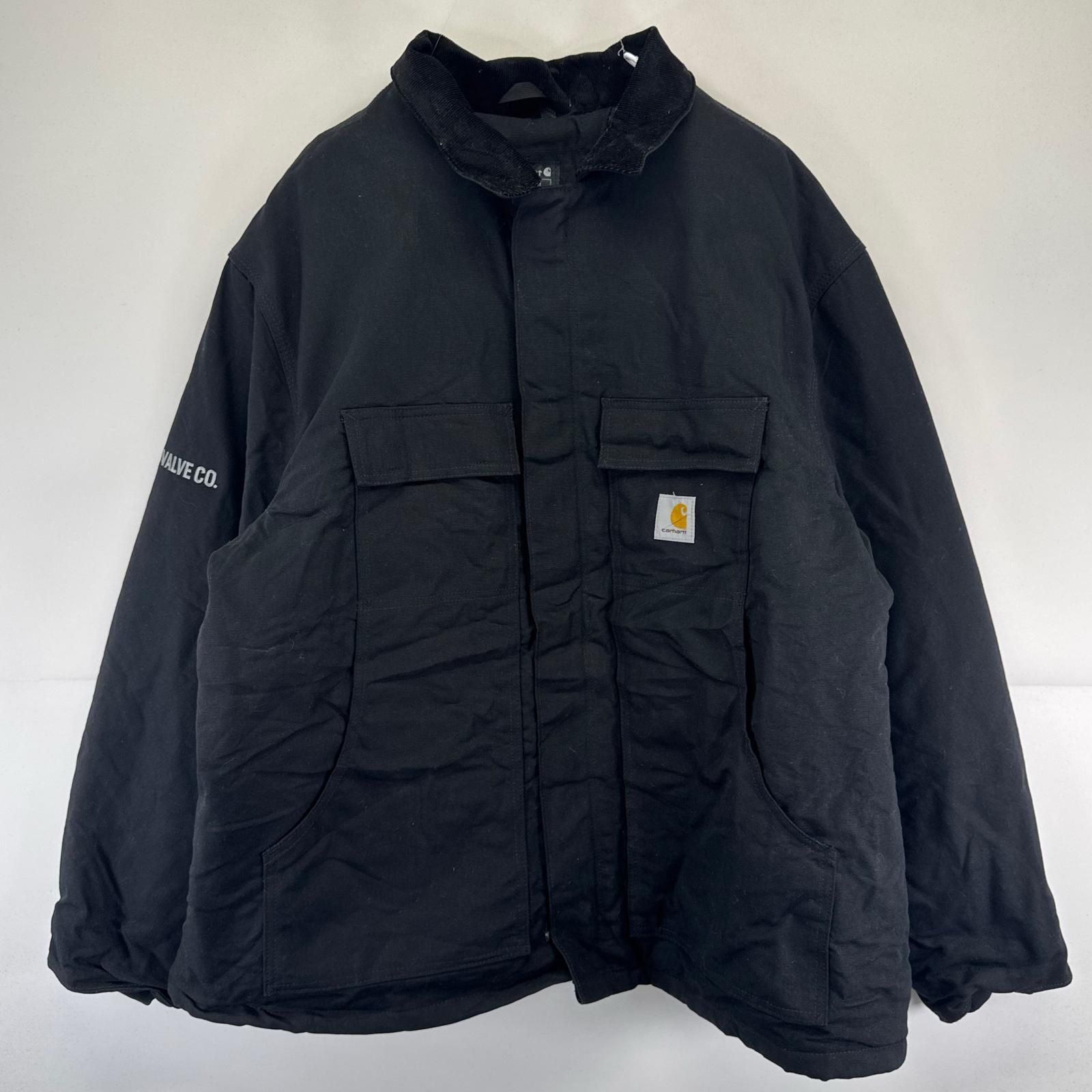 古着 カーハート Carhartt ダック ジャケット フルジップ ワンポイントロゴ 大きいサイズ ワークジャケット 2XL ブラック系 メンズ
