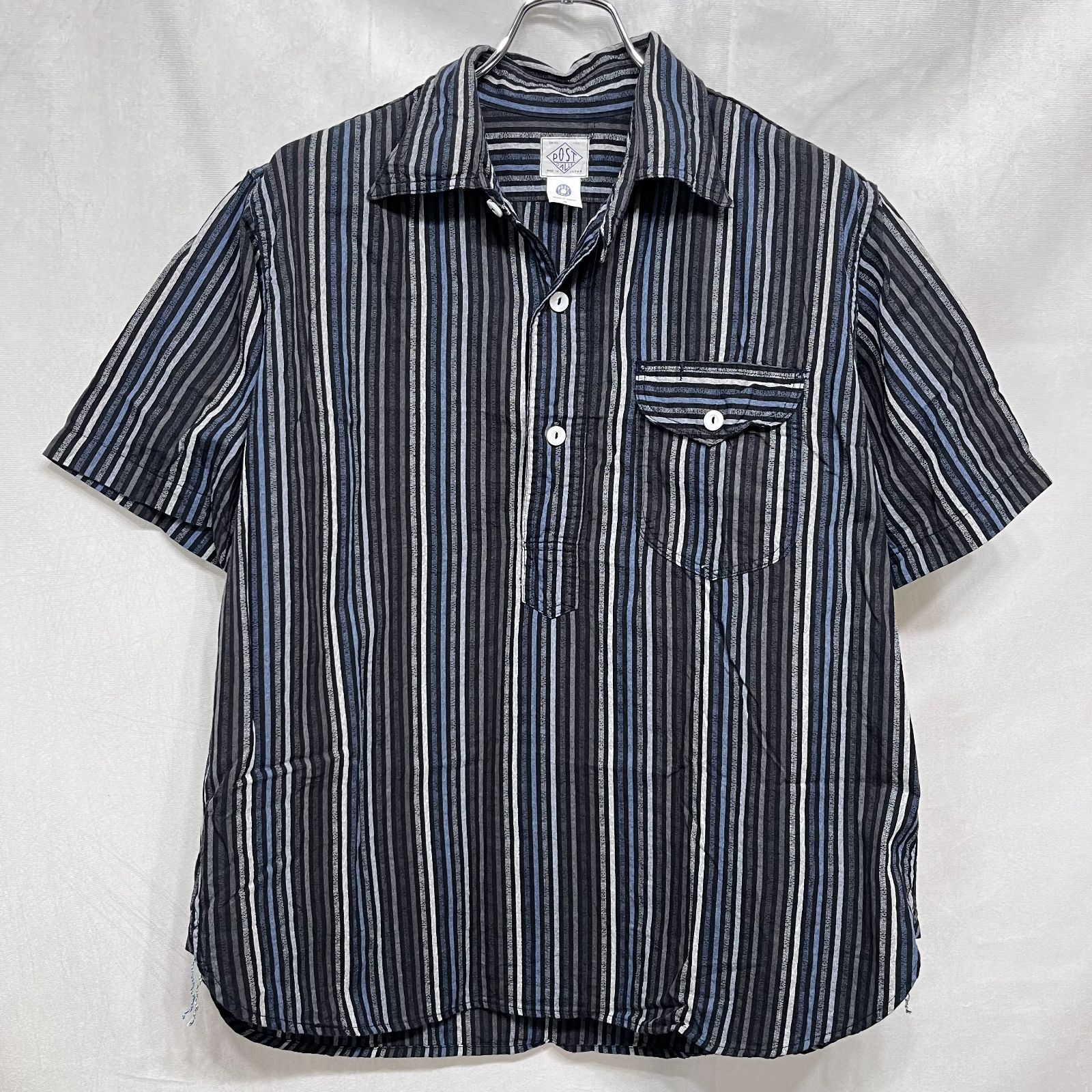 POST O'ALLS OVERALLS ポストオーバーオールズ ● 24SS 3219S-BS New Basic Pullover Shirt S/S : blue stripe blue プルオーバー半袖シャツ
