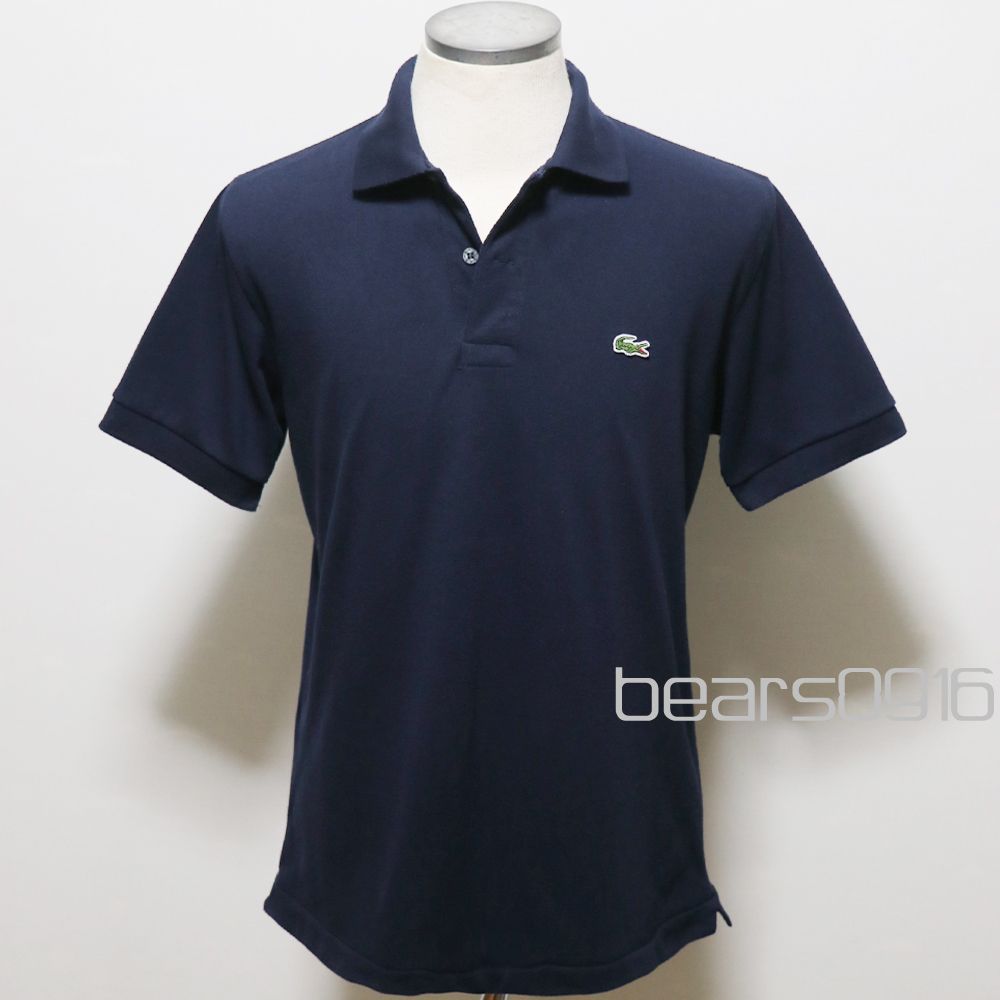 【ゴールデンサイズ】LACOSTE ラコステ ポロシャツ ブラック 濃紺 サイズ3 M ゴールデンサイズ ロゴ刻印ボタン 美品 米国購入