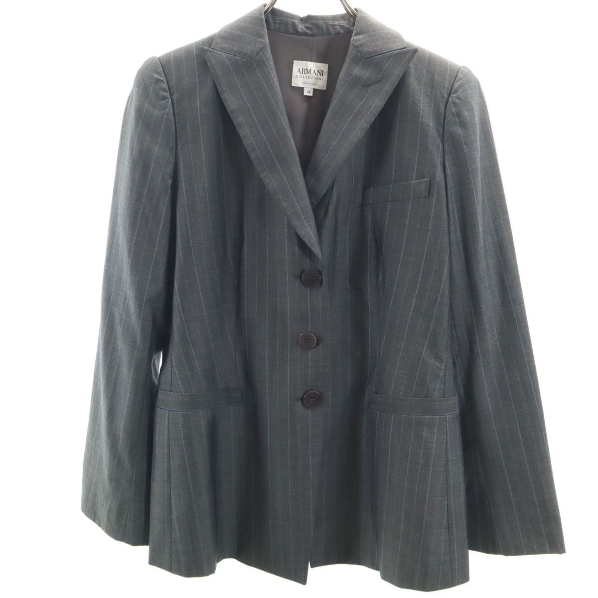 ARMANI COLLEZIONI アルマーニコレッツォーニ イタリア製 ストライプ柄 テーラードジャケット 44 チャコールグレー レディース 古着